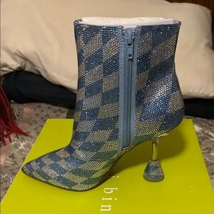 Gianni Bini Blue and Silver Checkered Heeled Boots